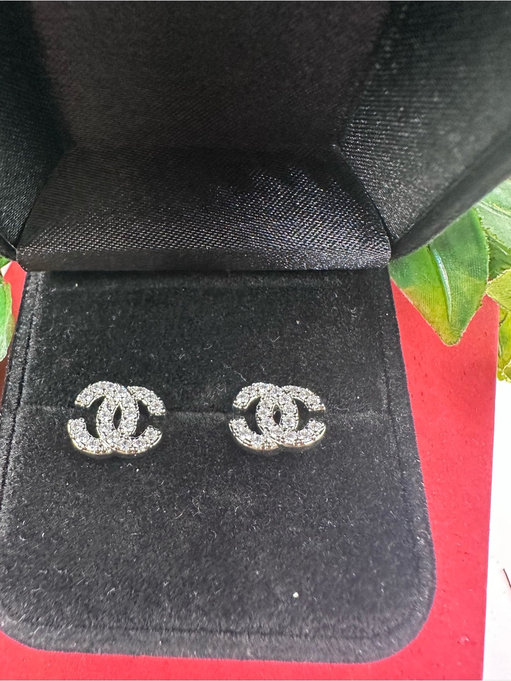 Crystal Interlocking Logo Stud Earrings - Silver